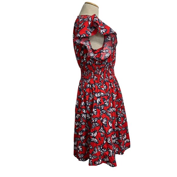 Kate Spade Women's Medium Red Butterfly Print Smocked Waist Flutter Sleeve Dress - Picture 5 of 12
